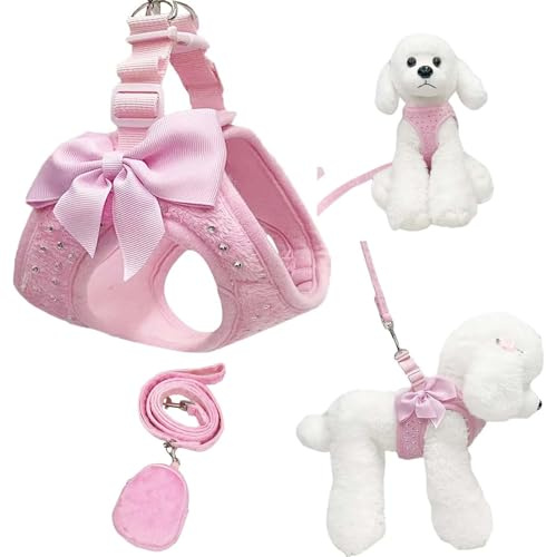 Juego de arnés y Correa para Perros pequeños, arnés para Mascotas con Tachuelas de Diamante, Malla Suave, Transpirable, Chaleco Ligero para Perros pequeños y Gatos,XS
