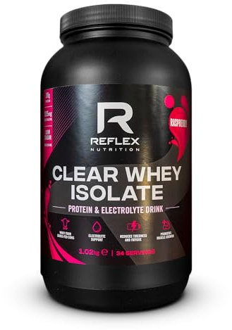 Reflex Nutrition Clear Whey Isolate Protein Powder - 20g of Protein, Low Sugar, Low Fat - Muscle Growth & Hydration - Light and Refreshing - Fruit Juice Style Flavours (Raspberry, 1.2kg, 34 Servings)