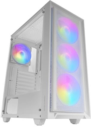 Mars Gaming MC-AIR, Caja Gaming ATX, 4x Ventiladores FRGB Rainbow 120mm, Panel Frontal Mesh, Ventana Lateral Completa Cristal Templado, Semitorre PC Doble Cámara, Soporte Refrigeración Líquida, Blanco