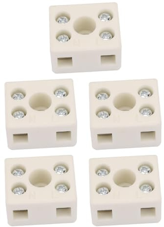 VOANZO 5 Pezzi Morsettiera in Ceramica Connettore in Porcellana a 2 Vie 10A 250V Terminali elettrici in Ceramica ad Alta Temperatura per collegamenti di Cablaggio dei Cavi