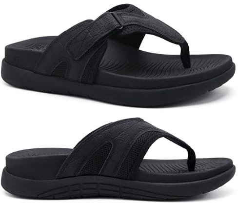 COFACE Sandali da uomo con infradito morbide e comode infradito supporto per arch ortopedici estivi in pelle sandali per uomo ciabatte da bagno all'aperto, Nero , 44 EU