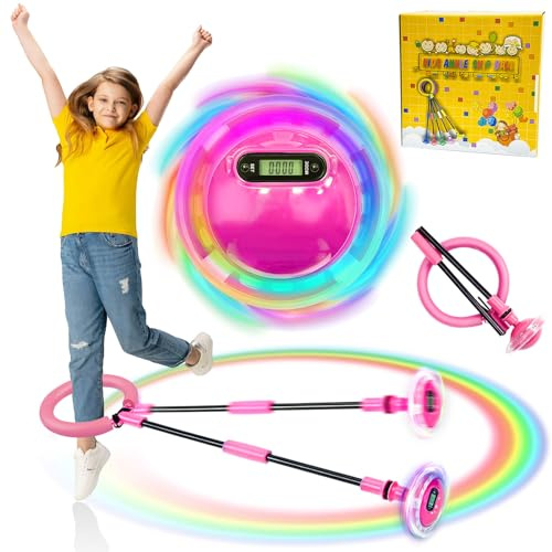 TZEKING Caviglia di Salto della,Palla rimbalzante e Lampeggiante,Anello di Salto della Caviglia,Palla per Caviglia con Luce LED Lampeggiante,Bambini Caviglia Saltare Palla (Rosa)