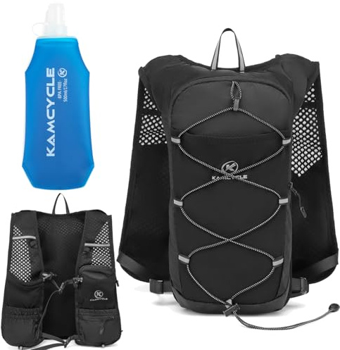 KAMCYCLE Sac à dos de course, gilet d'hydratation ultra léger, sac à dos de vélo, marathon, course, randonnée (avec bouteille d'eau de 500 ml)