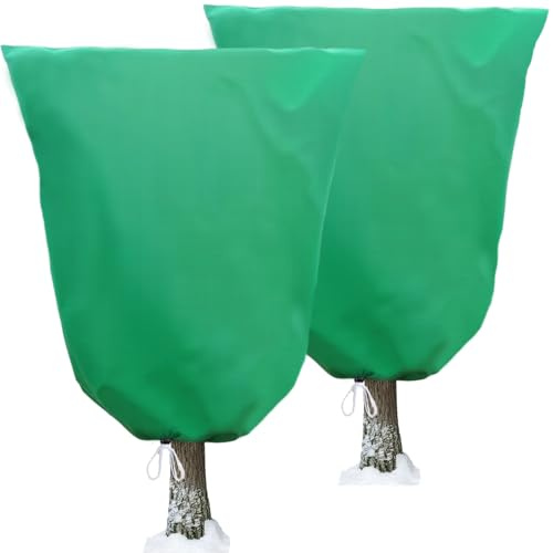 Jusdoja Plant Fleece Frost Protection Covers, 2pcs 120x80CM Winter Garden Horticultural Fleece Bags 80gms for Outdoor Plants Bushes Shrub with Drawstring, No Zipper