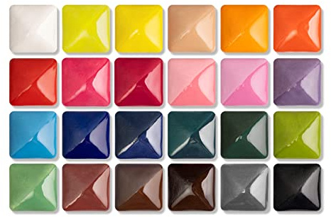 Pasler Underglaze Set - Concentrated Opaque Liquid Underglaze with a Red Brush for pottery bisque, mini Pack for 24-Colors