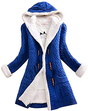 Winter Hoodies for Women UK Fleece Lined Cardigans Sweater Button Up Cable Knit Drape Sweater Coat Outerwear with Pockets Fashion Button Down Knitted Chunky Outwear Open Front Coats Blue