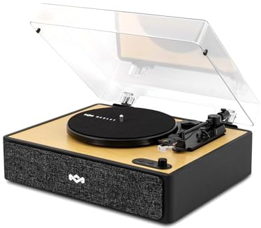 House of Marley Rise Up Bluetooth Plattenspieler - 3-Gang Schallplattenspieler mit integrierten Lautsprechern, 2-Wege-Streaming, Bambus-Finish & Dust Cover, nachhaltig gefertigter Vinyl-Player