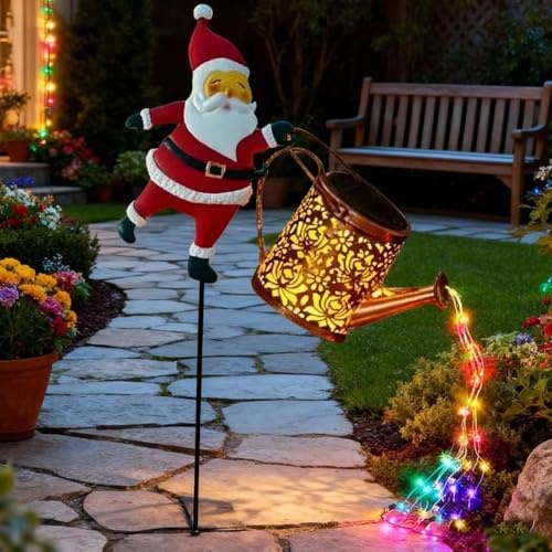 Carziyer Lanterne Solaire Père Noël, Décoration Jardin Extérieure Éclairage LED Kettle Lights, Arrosoir Solaire, Déco Lumineuse Noël Exterieur IP65 Étanche pour Chemin, Cour Et Terrasse (Blanc)