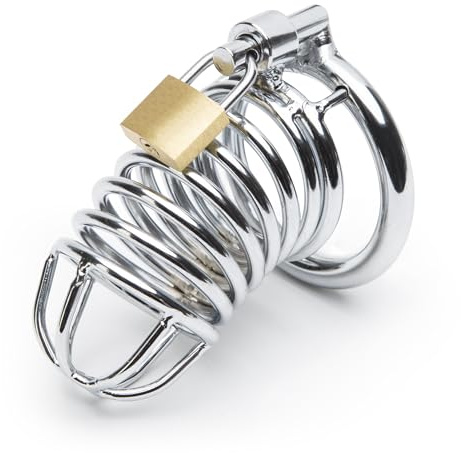 Lovehoney DOMINIX Deluxe Metal Male Chastity 2.5 Inch Cage | Solid Steel Cock Lock Device for Men with Padlock & Keys | Heavy Duty Penis Enclosure | Orgasm Denial, BDSM Fetish Training & Control Play