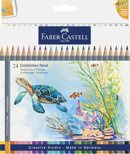 FABER-CASTELL - Coffret de 24 crayons aquarellables Goldfaber Aqua | Crayons aquarellables aux couleurs éclatantes, Underwater Treasures