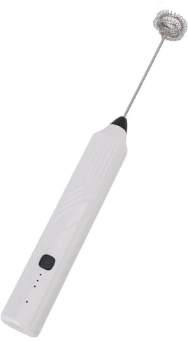 Montalatte Elettrico, Multifunzionale Uso Efficiente Miscelatore per Bevande Macchina per Schiuma di Latte Portatile Portatile in Acciaio Inossidabile per Gelato con Bevande al (White)