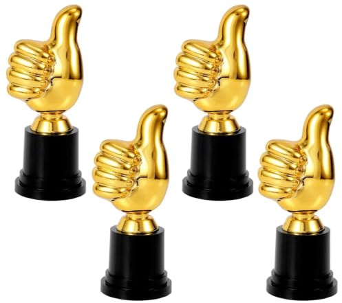 PacuM 4 Pièces Plastic Gold Trophy Award Trophee Forme du Pouce (Doré) | Classique Mini-Trophée Récompense Enfant Mini Trophies pour Objets Cérémonie Récompenses Objets Commémoratifs