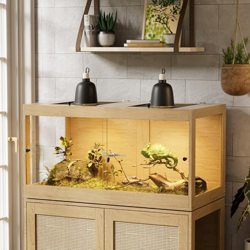 Grande Terrario Terrarium, 100x50.8x52.3 cm Scatola per Rettili in Legno con Vetro Panoramico a 360°, Ventilazione e Chiusura di Sicurezza, per Serpenti Tartarughe d'acqua e Lucertole