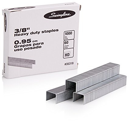 Swingline Staples, Heavy Duty, 3/8 Length, 60 Sheet Capacity, 100/Strip, 1000/Box, 1 Pack (35318)