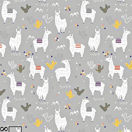 Pingianer 100x160cm Lama 100% Baumwolle Baumwollstoff Kinder Meterware Handwerken Nähen Stoff (Hase Mond Herz Weiß) (Lama Grau, 100x160cm (11,99€/m))