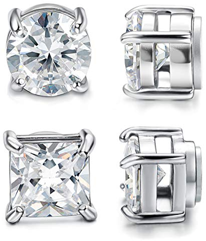 Milacolato 2 Pairs Edelstahl Ohrstecker für Heren Männer Frauen Nicht Piercing CZ Hypoallergen 4-10mm