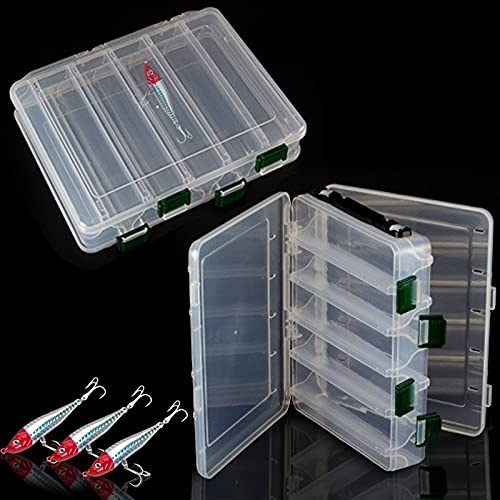 behone 2pcs Scatola da Pesca, scatole di plastica da Pesca a Doppia Faccia per Esche Artificiali con 10 Scomparti per Kit Accessori da Pesca(20 * 17 * 4.5cm)