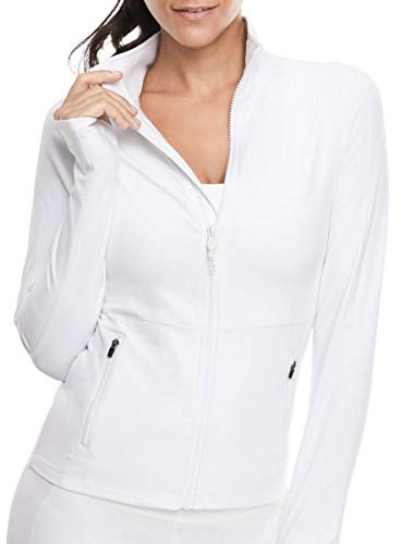 VUTRU Donna Giacca da corsa Collo alto Giacca sportiva leggera Manica lunga Camicia yoga Giacca fitness Giacca da allenamento traspirante con fori per i pollici e zip integrale Weiß XL