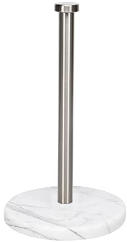 NearMoon Standing Paper Towel Holder, Kitchen Paper Towel Tissue Holder- for Bathroom Kitchen Countertop, Standard or Jumbo-Sized Roll Paper (with Marble Base, Brushed Nickel)