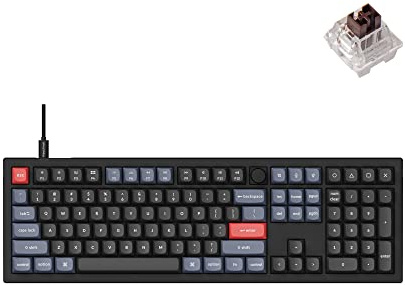 Keychron V6 Wired Custom Mechanical Keyboard Knob Version, Full-size QMK/VIA Programmable Macro with Hot-swappable Keychron K Pro Brown Switch Compatible with Mac Windows Linux Black (Non-Transparent)