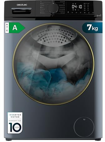 Cecotec Lave Linge Bolero Dresscode 7610 Inverter Ice Blue A; capacité de 7 Kg Ice Blue Chargement frontal, 1400 tr/min, Classe A, Avec Fonction Vapeur, Moteur Inverter Plus, 15 Programmes