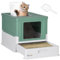 PawHut Cat Litter Tray with Hood Enclosed Cat Litter Box Pet Toilet w/ Lid, Scoop, Front Entry, 47.5 x 35.5 x 36.7cm - Green