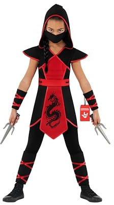 Morph Disfraz Ninja Niña, Guerrera Samurai, Disfraces Ninjas para Carnaval y Halloween, 10-12 años