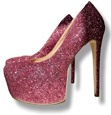 Frankie Hsu Ladies Sexy Stiletto Platform High Heeled Pumps, Red Glitter Wedding Stage Designer Style, Big Burgundy Large Size US4-19 Shoes for Women Men, Red, 9