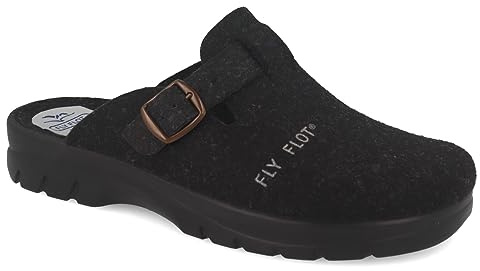 Fly Flot | Classic Man, Pantofole Uomo in Feltro con Fibbia Regolabile, Ciabatta con Tomaia in Pet Riciclato, Sottopiede in Panno, Nero, 43