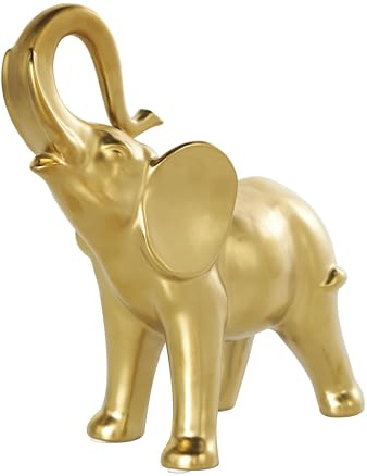 Deco 79 Escultura de pie de Elefante de cerámica, 10 x 4 x 11 Pulgadas, Color Dorado