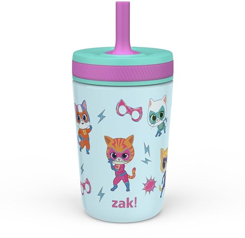 Zak Designs SuperKitties Kelso Trinkbecher für Kleinkinder für Reisen oder zu Hause, vakuumisolierte Edelstahl-Schnabeltasse mit auslaufsicherem Design, perfekt für Kinder (Ginny, Sparks, Buddy,