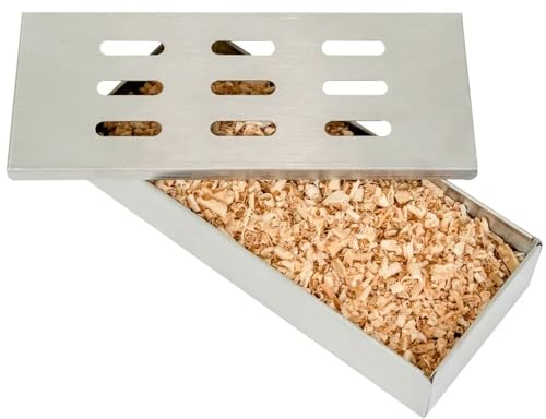 ITA Räucherbox aus Edelstahl - Rostfreie Smokerbox für Raucharoma im Gasgrill Kohlegrill Kugelgrill mit Räucherchips und Holzpellets - Universal Räucher Smoker Box