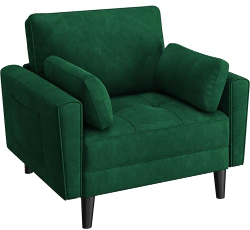 Yaheetech 1 Sitzer Sofa, Loveseat, Kleine Sofa mit 2 Kissen und Armlehnen, Moderne Leinen Couch Sofa, Couch Loungesofa Set für Wohnzimmer, Grün