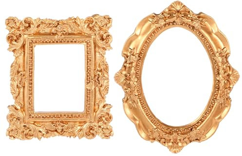 Andibro Cornice portafoto vintage in resina sintetica, 2 pezzi, mini cornice portafoto in stile retrò, per gioielli, cornice barocca, senza cornice in vetro o parete posteriore, per immagini in