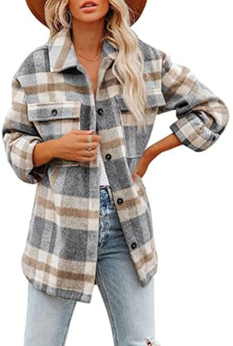Blusa a Cuadros para Mujer con Botones Manga Larga Blusa a Cuadros túnica Blusas y Camisas Camisa Franela Cuadros Mujer Manga Larga Casual Boyfriend Elegante Shirt