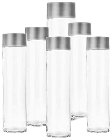 BrandPrint - Set di 6 Bottiglie in Vetro 1 Lt per Acqua e Succhi, Modello Cilindro con Tappo a Vite.