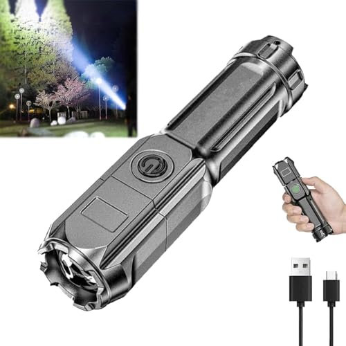 Aicoyiu Lampe de poche LED puissante, lampe de poche LED rechargeable 900 000 lumens haute luminosité tactique pour randonnée, camping, zoom réglable (1 pièce)