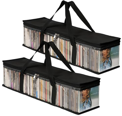 Amexo Fundas de Almacenamiento Portátil para CD Bolsa de Almacenamiento Transparente para DVD Gran Capacidad Bolsa de Transporte con Asas para CD Álbumes Videojuegos Libros (4)