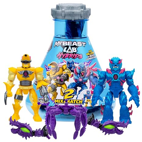 MrBeast Lab Confezione multipla ibrida, rivela diverse parti ibride per creare 2 action figure Mix & Match, oltre a parti del drago della pantera dorata, fondere milioni di combinazioni di bestie