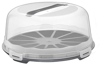 Best House | Round Cake Box | Gray | 1 Pc | W 32.5cm x H 12.5cm | Plastic Clear Cake Carrier | Transport Storage Food Container Takeaway Holder with Lid Carry Handle, Cake Stand with Lids