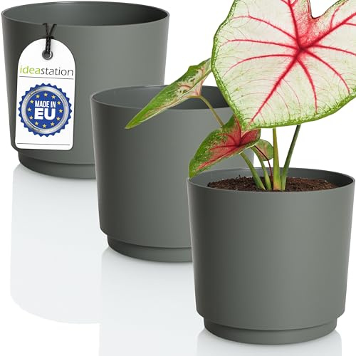 idea-station Blumentopf 14.5 cm - 3 Stück - grün-grau - Plastik Übertöpfe
