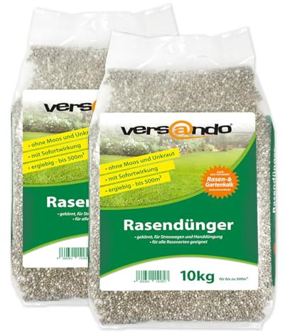versando 20kg d'engrais gazon automne jusqu'à 1000m²: repousse la mousse et les mauvaises herbes pour un gazon sain et bien vert Engrais d'automne à effet immédiat - qualité Premium