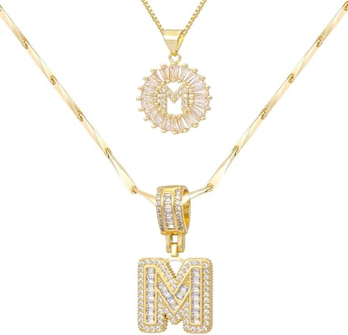 2PCS Initial Necklaces for Women, 14K Gold Plated Letter Necklace Set
