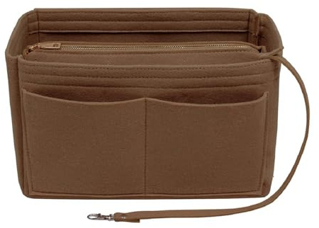 lumanothy Organizador de Bolso de Fieltro con Múltiples Bolsillos – Inserto para Bolso con Bolsillo con Cremallera, Organizador Ligero para Tote Bag, Marrón, M