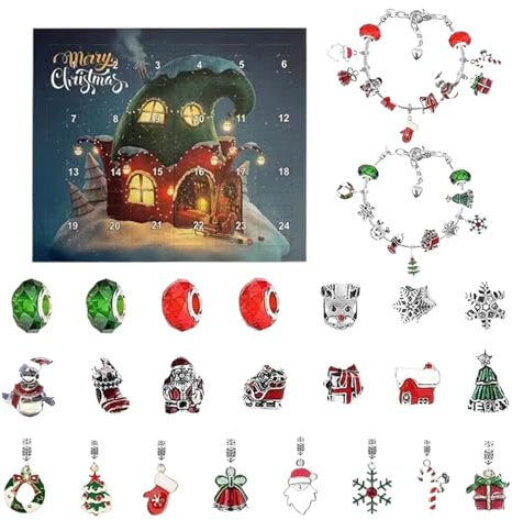 Fuuxtci Calendario De Adviento Para Navidad - Calendario de 24 Días para Crear Joyas - Souvenirs De Fiesta Y Accesorios Para Hacer Pulseras De Chicas Para Actividades Manuales Festivas En Casa