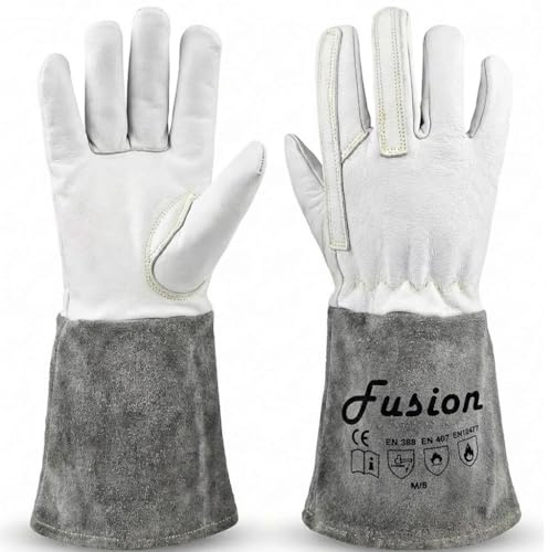 Guanti da Saldatura MIG TIG Fusion – Cuoio Spesso Resistente al Calore, Guanti di Protezione Professionali per Saldatura, Taglio, Forgiatura e Lavorazioni Metalliche (S/07)