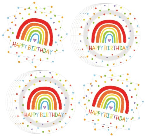 40 Stück Bunte Regenbogen Partygeschirr Set,Geburtstag Partygeschirr Kindergeburtstag Geschirr Set,Geburtstag Deko,mit Regenbogen Teller Servietten Party Geschirr Set für 20 Gäste