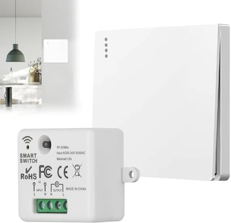 Kit Interrupteur Sans Fil 433 MHz pour Éclairage Domestique, Interrupteur va et Vient Sans Fil avec Mini Récepteur 10A 230V, Étanche et Installation Facile