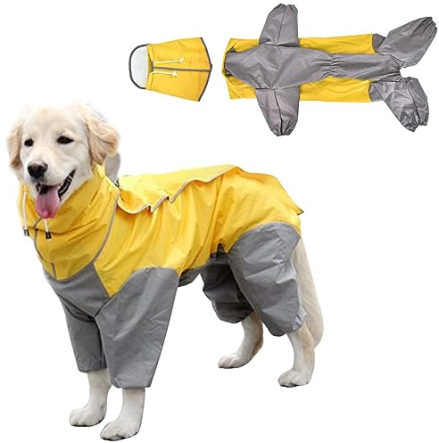 Dog Waterproof Raincoats, Lightweight Waterproof Jacket,Dog Rain Coat with Hood and Legs Full Coverage, Raincoat Poncho for Medium Large Female Dogs - Yellow (28#)