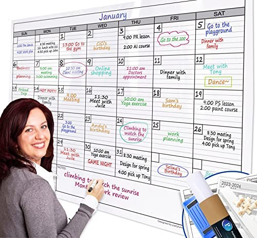 Dry Erase Monthly Extra Large White Board Calendar for Wall, 38 by 50, Jumbo Laminated Erasable One Month Whiteboard Calendar, Huge Oversized Blank 30-Day Poster with Lines and Squares